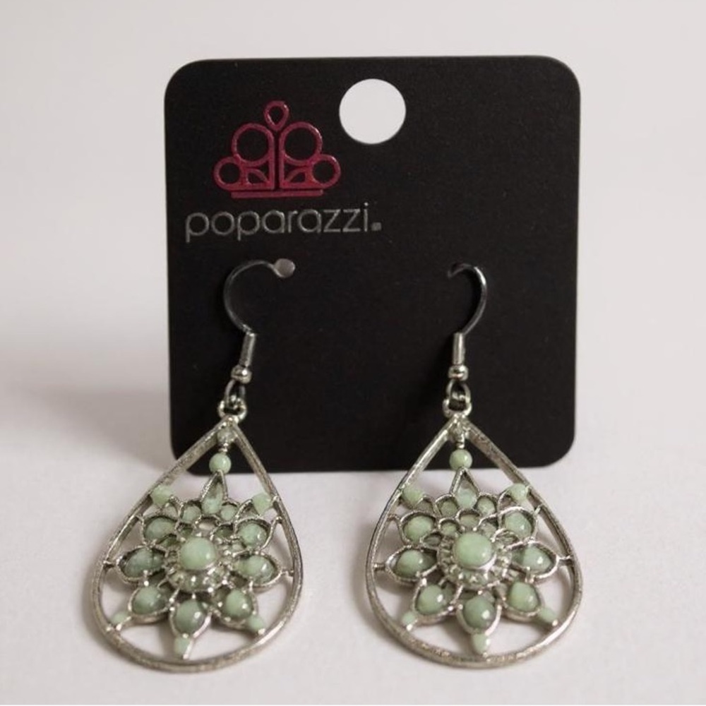 ❄️ Paparazzi | Silver and Green Teardrop Earrings Boho Shabby Chic Vibes